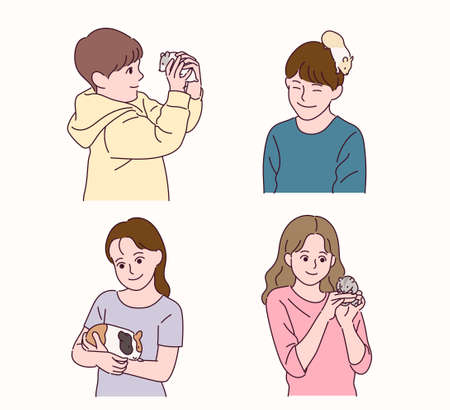 People who raise hamsters and guinea pigs.のイラスト素材
