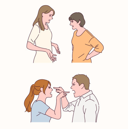 The two are facing each other and arguing with each other.のイラスト素材