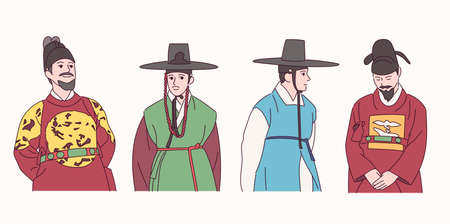 Men in traditional Korean clothes.のイラスト素材