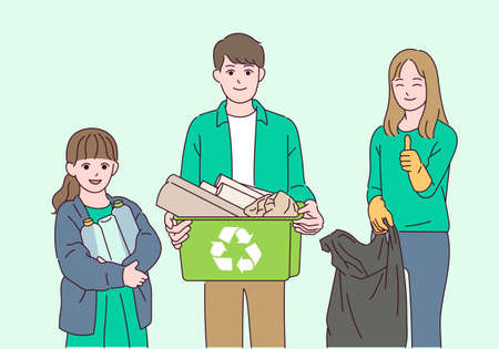People who pick up trash to protect the environment.のイラスト素材