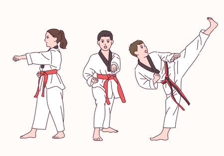 A cute boy and girl are playing Taekwondo.のイラスト素材