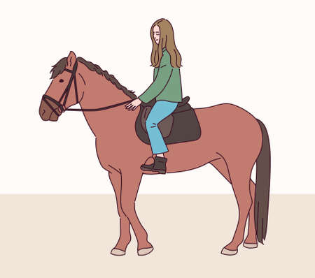 A girl is riding a horse.のイラスト素材