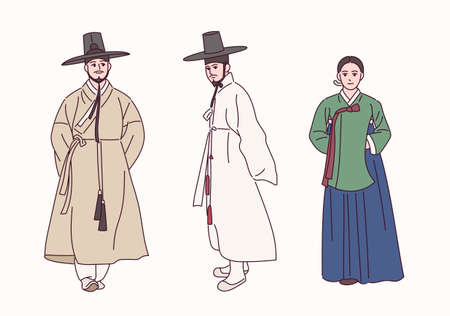 People wearing traditional Korean clothes.のイラスト素材