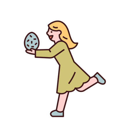 Easter characters. A girl is running with an Easter egg in her hand. flat design style minimal vector illustration.のイラスト素材