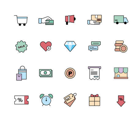 shopping icon set. flat design style minimal vector illustration.のイラスト素材