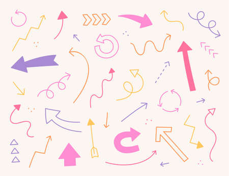 Various arrows in cute pink color. Simple pattern design template.のイラスト素材