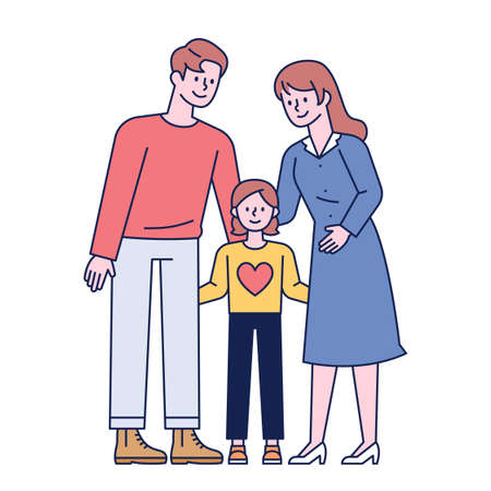 Dad and mom daughter. Happy families. flat design style minimal vector illustration.のイラスト素材