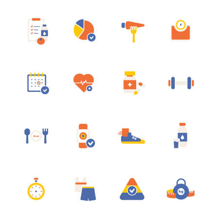 Exercise health color icons. flat design style minimal vector illustration.のイラスト素材