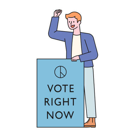 A man is shouting with a large picket upright. flat design style minimal vector illustration.のイラスト素材