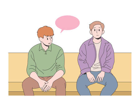 Two friends are sitting together and comforting. hand drawn style vector design illustrations.のイラスト素材