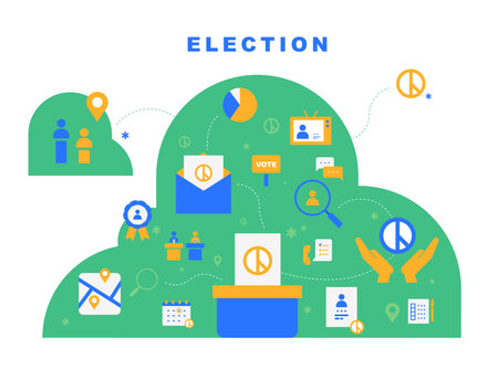 Poster banner consisting of election icons. flat design style minimal vector illustration.のイラスト素材