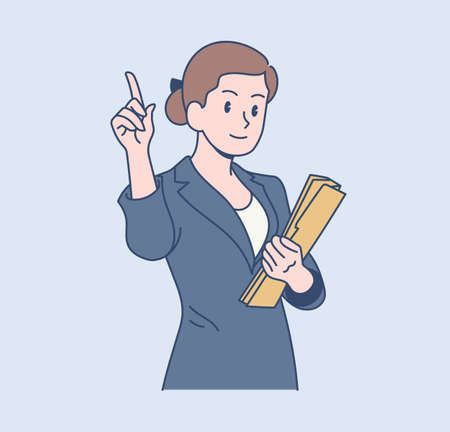 A female office worker has a confident expression. hand drawn style vector design illustrations.のイラスト素材