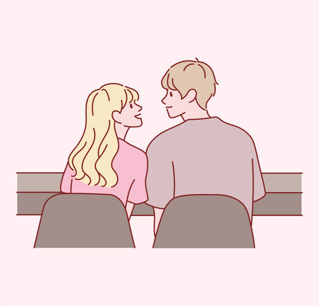 The back view of an affectionate male and female couple. hand drawn style vector design illustrations.のイラスト素材