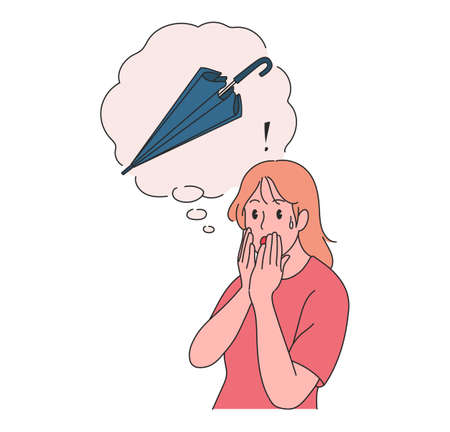 A girl is surprised to lose her umbrella. hand drawn style vector design illustrations.のイラスト素材