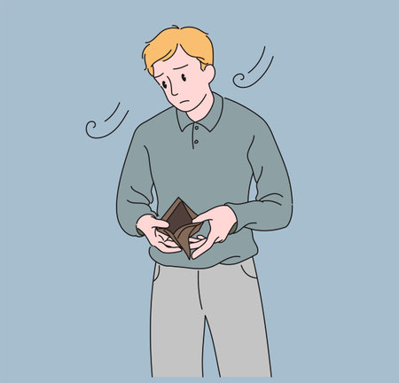 A man is looking at an empty wallet. hand drawn style vector design illustrations.のイラスト素材