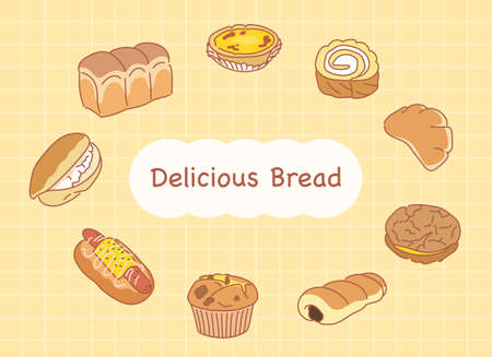 Delicious breads. hand drawn style vector design illustrations.のイラスト素材