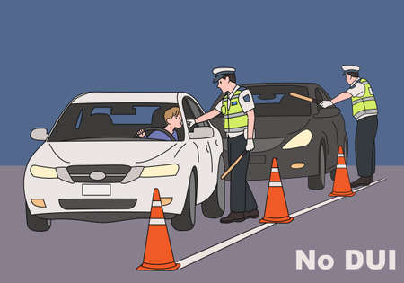 Traffic police are cracking down on drinking. hand drawn style vector design illustrations.のイラスト素材