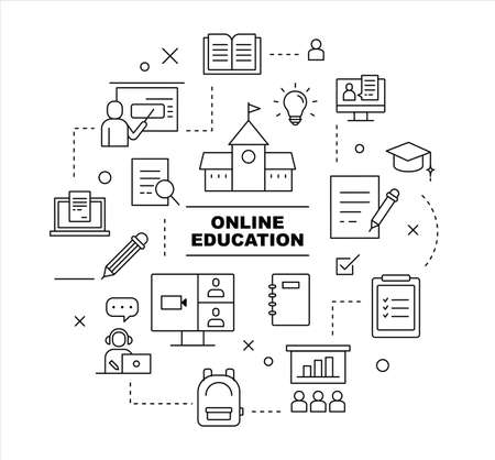 Online education icon set. flat design style minimal vector illustration.のイラスト素材