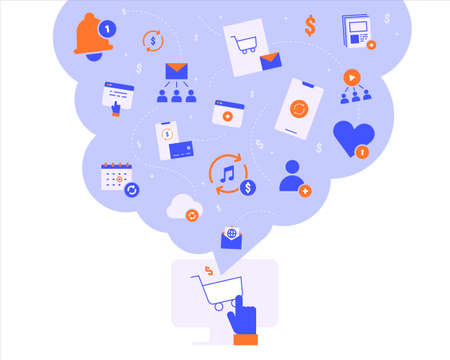 Online social network subscription and payment icons. flat design style minimal vector illustration.のイラスト素材