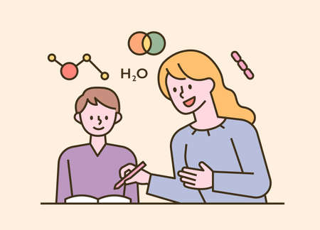 Children sitting at their desks and homeschooling. flat design style minimal vector illustration.のイラスト素材