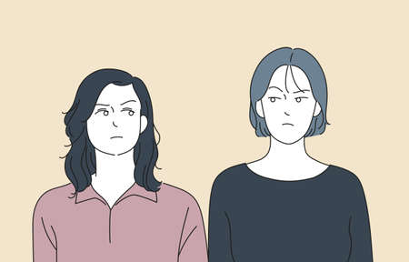 Two women are staring at each other. hand drawn style vector design illustrations.
