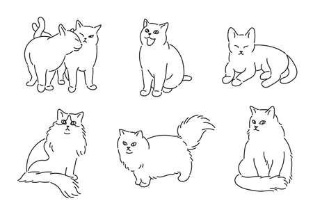 cat line character. hand drawn style vector design illustrations.のイラスト素材