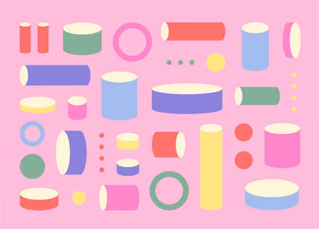 A variety of cute colored cylinder patterns. Simple pattern design template.のイラスト素材