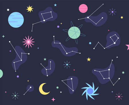 Earth planets and constellation patterns. Simple pattern design template.のイラスト素材