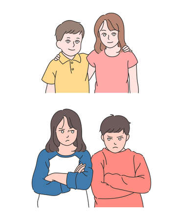 Children who are close, children who are not close together. hand drawn style vector design illustrations.のイラスト素材