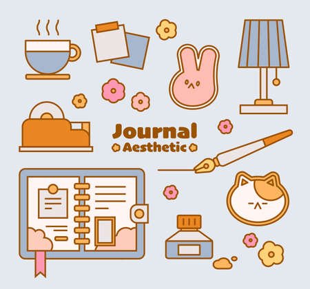 The props to decorate the diary. outline simple vector illustration.のイラスト素材