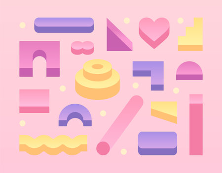 Smooth gradient three-dimensional shape. It consists of various blocks. Simple pattern design template.のイラスト素材