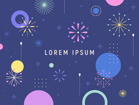Simple and various fireworks pattern design in the night sky. Simple pattern design template.のイラスト素材