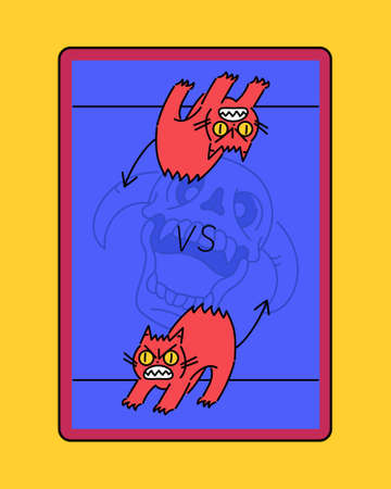 Ferocious cat character card. hand drawn style vector design illustrations.のイラスト素材