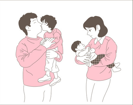 Happy family. hand drawn style vector design illustrations.のイラスト素材