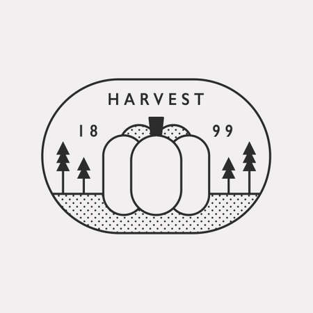 Autumn harvest season pumpkin illustration. Black color hipster design.のイラスト素材