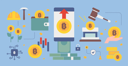 Bitcoin system concept layout. flat design style minimal vector illustration.のイラスト素材
