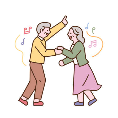 The senior couple is dancing happily. flat design style minimal vector illustration.のイラスト素材