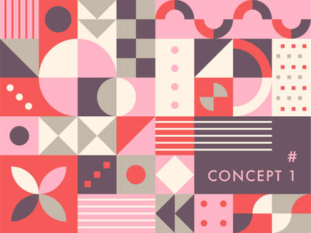The circle and square pieces are combined to create a retro pattern. Simple pattern design template.のイラスト素材