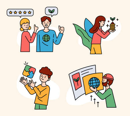 Eco business concept people who protect nature. flat design style minimal vector illustration.のイラスト素材