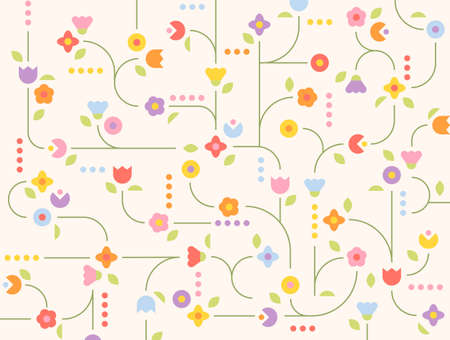 Cute flowers are connected to each other along the stem. Simple pattern design template.