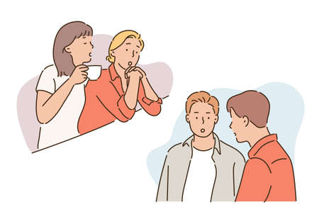 Two friends are having a conversation. hand drawn style vector design illustrations.のイラスト素材