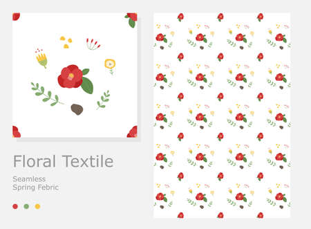 Pattern design with small and cute camellia flowers and decorations.のイラスト素材