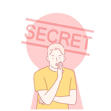 A man is covering his mouth with his hand and telling a secret. hand drawn style vector design illustrations.のイラスト素材