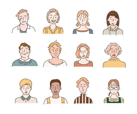 People of different races and styles with different facial expressions. hand drawn style vector...