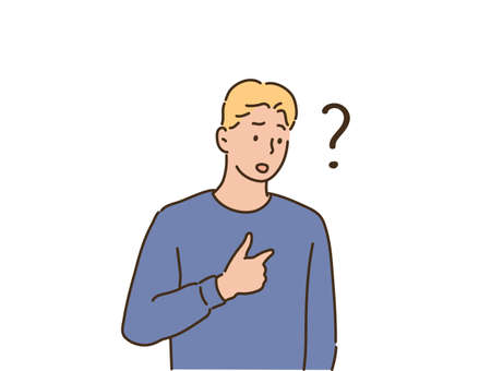 A man is introducing herself by pointing a finger at him. hand drawn style vector design illustrations.のイラスト素材