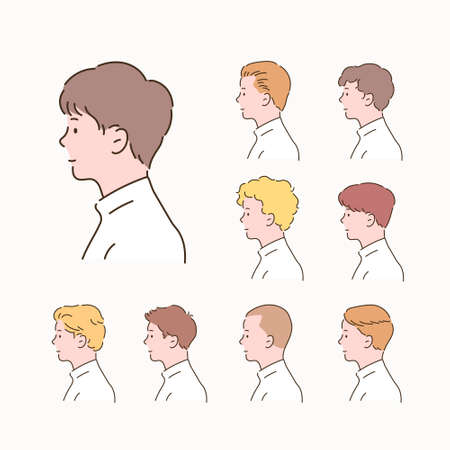 Different types of men's hairstyles. side view.のイラスト素材