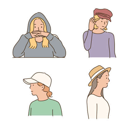 Women wearing different styles of hats.のイラスト素材