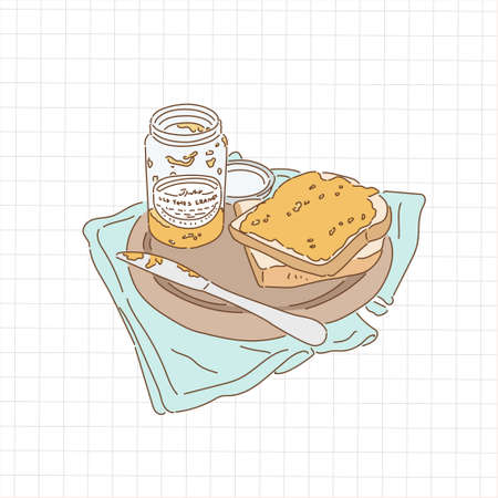 Bread with peanut jam. hand drawn style vector design illustrations.のイラスト素材