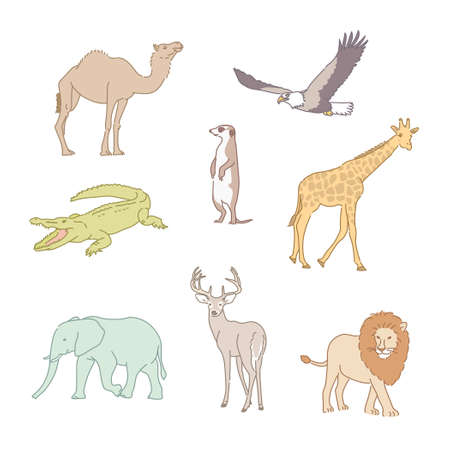 African animals. hand drawn style vector design illustrations.のイラスト素材