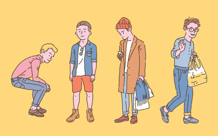 Street boys fashion style collection. hand drawn style vector design illustrations.のイラスト素材
